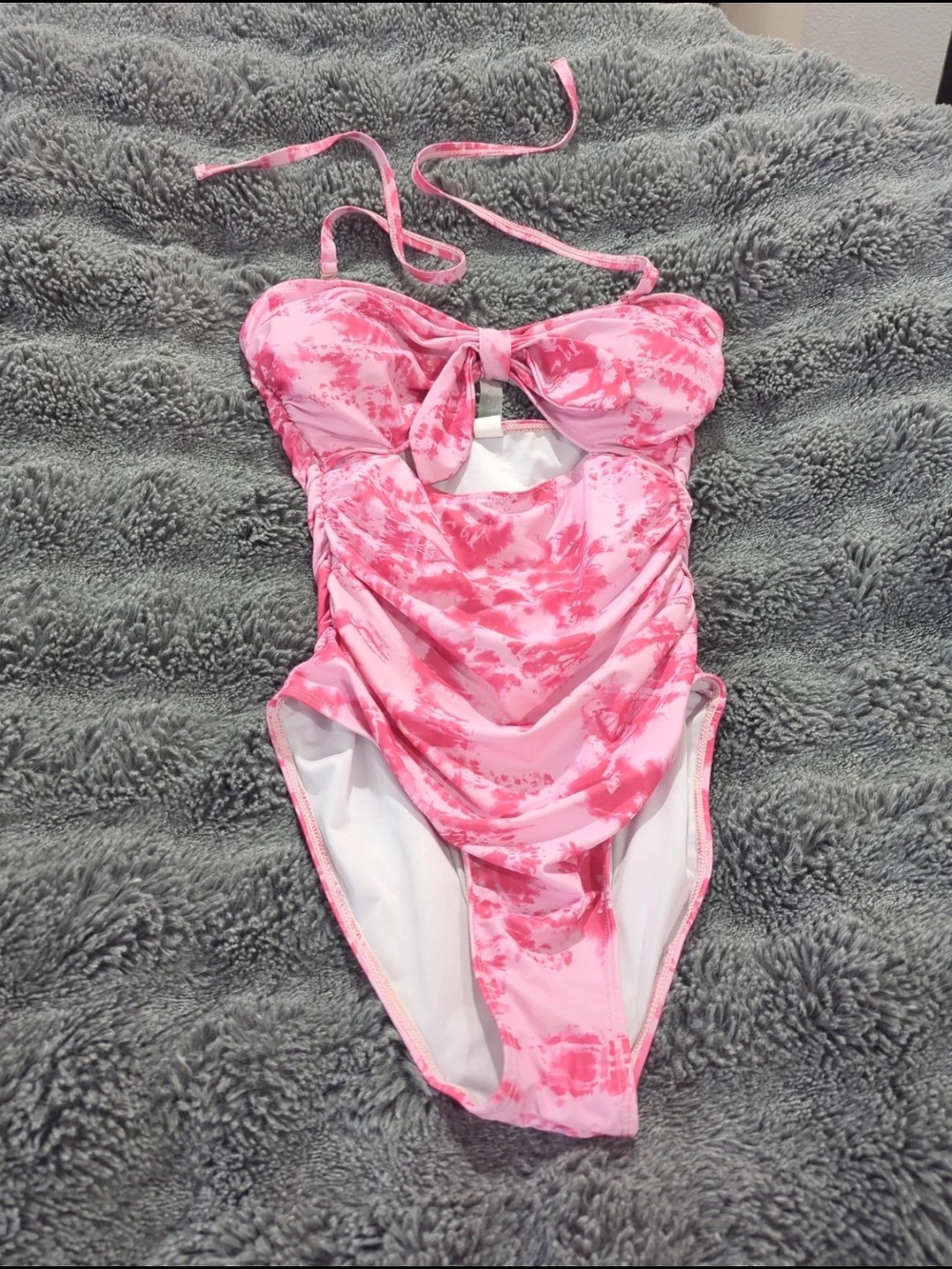 Pink Tie-Dye One-Piece Swimsuit with Front Knot Women's Size M
